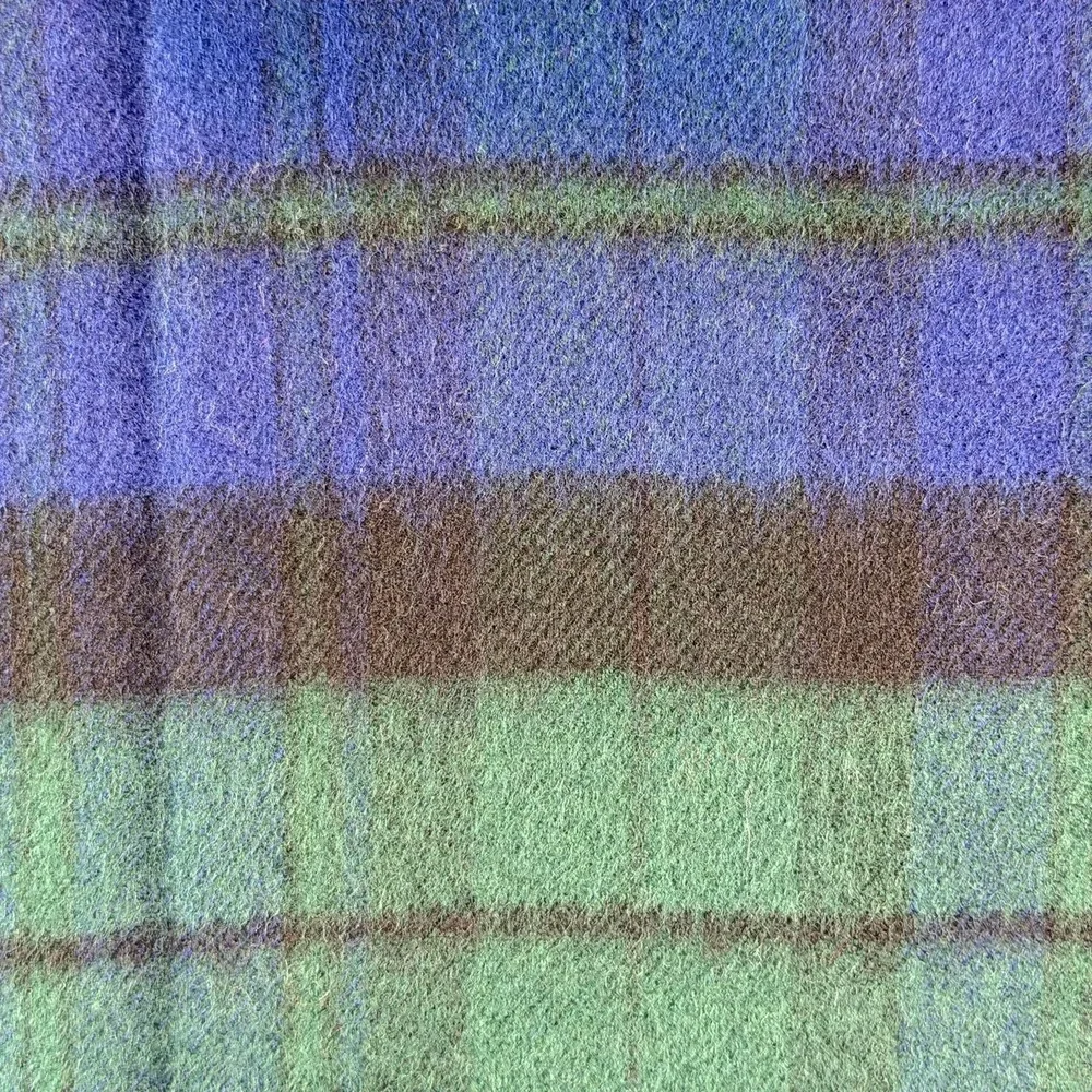 Paco Rabanne Men's Vintage Navy Blue/Green Plaid 100% Lambswool Scarf 12